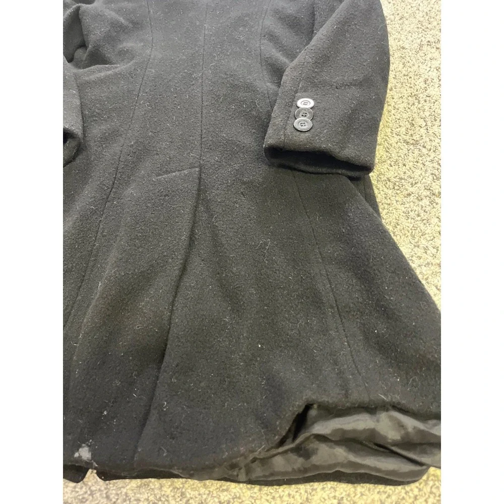 Marvin‎ Richards Black Hooded 100% Wool Overcoat Button Front USA Womens Medium